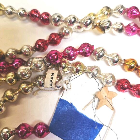 Vintage Double Bead Mercury Glass Christmas Tree Garland 100" Red Gold Silver - Picture 4 of 12